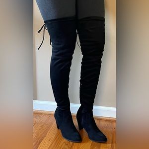 Black Faux Suede Over The Knee Boot